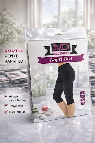 Süper Kalite Rahat Kalıp Yüksek Bel Ağlı Diz Altı Kapri Penye Siyah