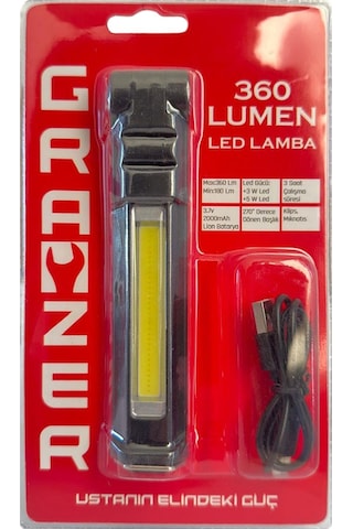 Grayzer Gl-360 Çalışma Lambası 360 Lümen Mıknatıslı Şarjlı Led Fener Siyah - Kırmızı