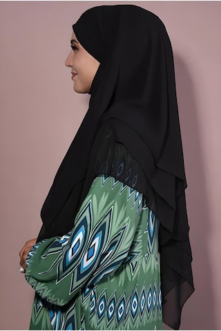 Melodi Scarf Kadın Tesettür Sufle Khimar Peçeli Üç Katlı Şifon Şal Siyah Siyah