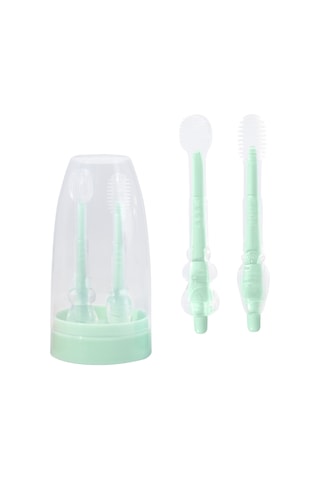 Sones Gıda Sınıfı Silikon Bebek Süt Diş Fırçası + Dil Fırçası Çocuk Ağız Temizleme Fırçası, Renk: Yeşil