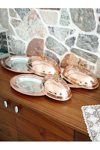 Modabakir Bakır Kapaklı Iskender Tabak, Oval Beyti Sahan 35cm