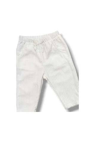 Çikoby Kız Bebek Bel Lastikli Ekru Pantolon-15688 Ekru