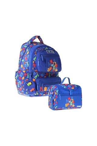 Kaukko Kids Monster Erkek Çocuk Mavi İlkokul Sırt Çantası Ve Beslenme Çanta Seti - Setkk-l5404b