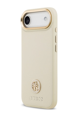 Apple Uyumlu iPhone 17 Air Kılıf Guess Lisanslı M-safeli Grained Yazı Ve Taşlı 4g Logolu Kapak Bej Bej