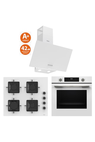 Bosch & Ferre New White City Ultra Sessiz Davlumbaz - 42 DB HUA717BV0T - SS206 - D087-SA Buhar Destekli3 Lü Ankastre Set