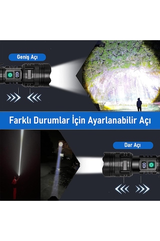 Valkyrie Profesyonel Şarjlı Led El Feneri Güçlü Avcı Feneri, Uzun Pil Ömrü, Dayanıklı Tasarımavcı Feneri Siyah