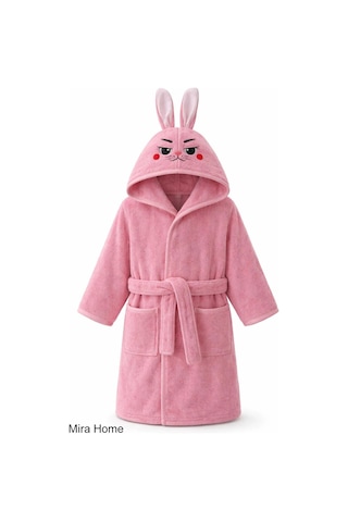 Pembe Tavşan Nakışlı Kulaklı Bebek Ve Çocuk Bornozu Diğer