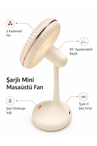 Şarjlı Mini El Fanı Masaüstü Fan 3 Kademeli 5 Kanatlı Oynar Başlıklı Vantilatör Klima Fan 1200mah Usb Şarj