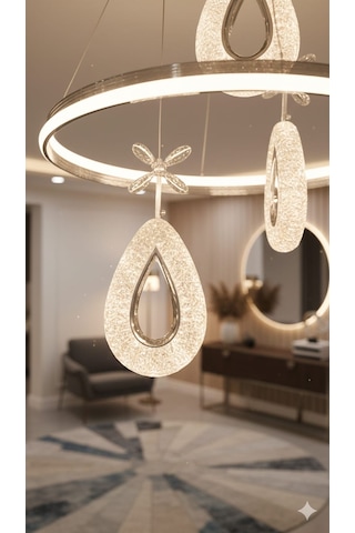 Bohem Aydınlatma 3'lü Çift Taraflı 3renk Led Halka Badem Sarkıt Modern Salon/oda/yatak/antre Avizesi Krom