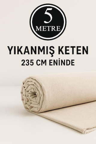 5 Metre Yıkanmış Ham Naturel Keten Kumaş - 235 Cm En - Organik - Doğal - Punch - Döşemelik Kumaş Bej
