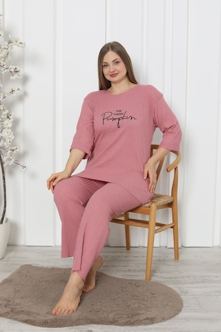 Fames Pijama Büyük Beden Kadın Pijama Takımı Pumpkin Pembe Pembe