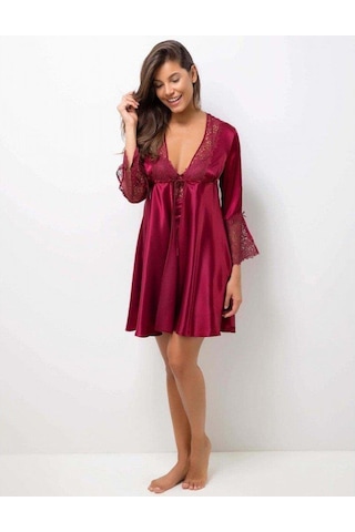 PİERRE CARDİN 6625 Bordo Kısa Gecelikli Saten 6 Lı Çeyiz Seti Çok Renkli