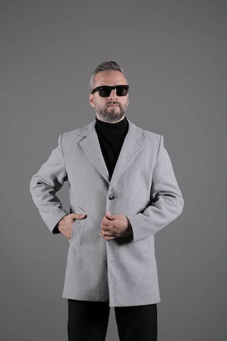 Ohepmoda Düğmeli Düz Erkek Kaşe Kaban Gri
