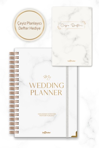 Düğün Planlayıcısı Altın Köşeli  Ajanda Luxury Wedding Planner Altın - Beyaz