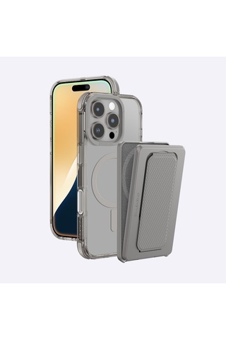 İphone 16 Pro Max Uyumlu Kılıf Magsafe Özellikli Standlı Kartlıklı Set Amazingthing Omni Adventure Seri Gri