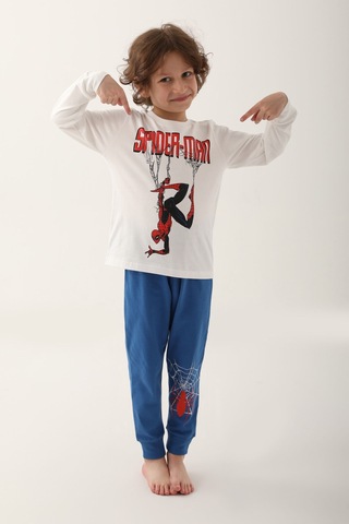 Spiderman Krem Erkek Çocuk Uzun Kol Pijama Takım Krem