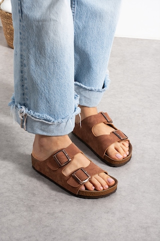 Stwenn Çift Tokalı Ortopedik Taban Terlik Unisex Günlük Rahat Kaymaz Taban Yazlık Sandalet Taba