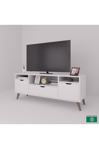 Tv Sehpası Geniş Çekmeceli Raflı Beyaz