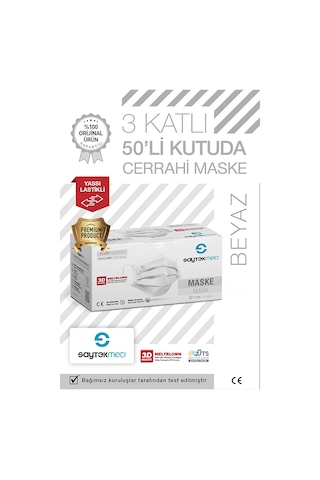 Saytekmed Meltblown Filtreli Yassı İpli 3 Katlı Beyaz Maske (1 Kutu - 50 Adet)