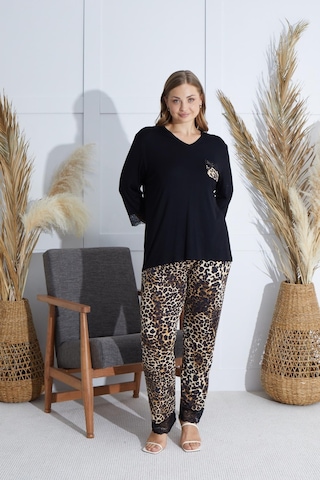 Sevim Kadın Büyük Beden Kısa Kol Siyah Pijama Takım C7t0n5o51 001
