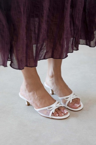 Wolk Shoes Tilda Kadın Topuklu Saten Fileli Sandalet Siyah Beyaz