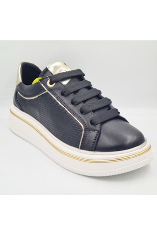Mammamia D26ya-3890 Siyah Altın Hakiki Deri Kadın Günlük Casual Sneaker Atakkabı Siyah