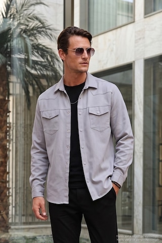 Buratti Pamuklu Regular Fit Çift Cepli Erkek Gömlek Cf24W116927 Gri