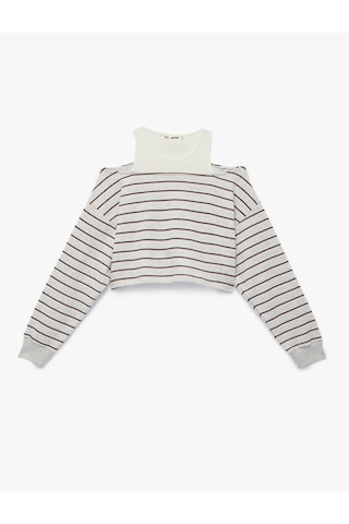 Koton Uzun Kollu Bisiklet Yaka Şardonlu Atlet Katmanlı Crop Sweatshirt Pembe Çizgili 6sal10335ık Pembe Çizgili