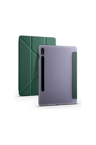 Aksesuarcim S7 Fe Lte Smt737 T736 T733 T730 İle Uyumlu Kılıf Silikon Yumuşak Kalem Bölmeli Esnek 4 Farklı Stand Olabilen Tablet Kılıfı Koyu Yeşil Sku: Zeusb0g71pw8c4 Arka Kapak