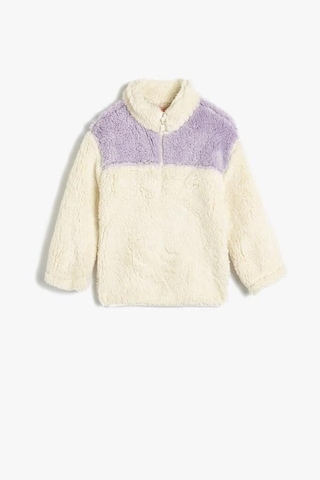Koton Kız Bebek Peluş Sweatshirt Dik Yaka Uzun Kollu Yarım Fermuarlı Ekru