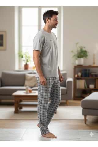 Erkek Mavi Kısa Kol Pijama Takım Mavi