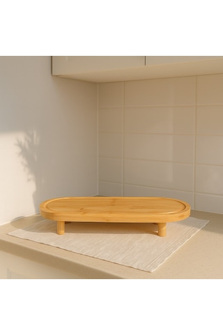 Qerhome Ayaklı Premium Bambu Sunum Tahtası 35 Cm X 14 Cm Beyaz