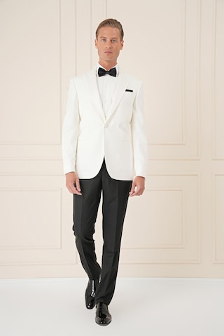 Efor Black 035 Slim Fit Saten Yaka Çift Yırtmaçlı Tek Düğmeli Krem Damatlık Smokin Ceket Krem
