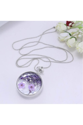 Chavin Kristal Cam Kurutulmuş Çiçek Kadın Kolye Dr36 Mavi