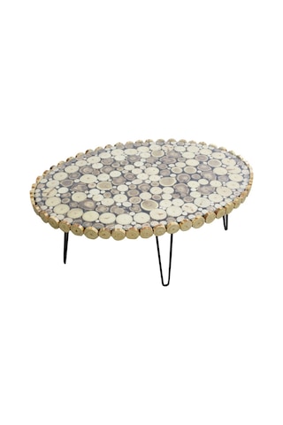 Orta Sehpa Oval Kütük Ağaç Dalı Kesme Metal Çelik Ayak Yeni Trend