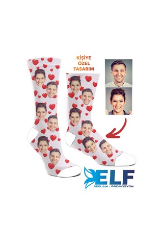 Kişiye Özel Resim Baskılı Çorap Beyaz