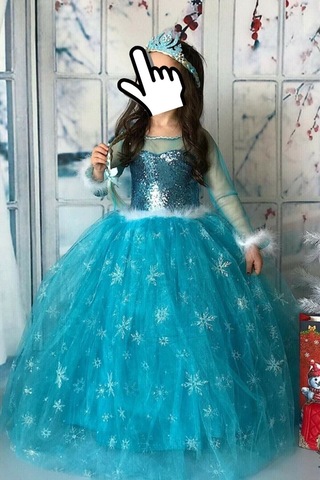 Parti Selesi Karlar Ülkesi Frozen Elsa Kostüm Mavi Tarlatanlı Uzun Kollu Elbise Kız Çocuk Kıyafet Mavi