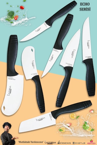Eco Serisi Mutfak Bıçak Seti Et Ekmek Sebze Salata Pizza 7li Set Siyah