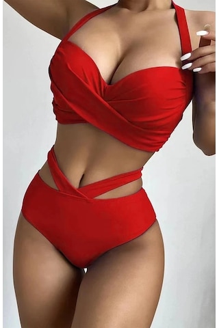 Özel Tasarım Detseksiz Kaplı Çapraz Kırmızı Bikini Takım (551646179)