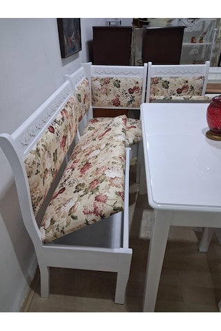 Köşe Mutfak 90568 Tk Kayın Ahşap Sandık Açıl Masa Babyface Çiçekli Kumaş Parlak Beyaz Lake Beyaz