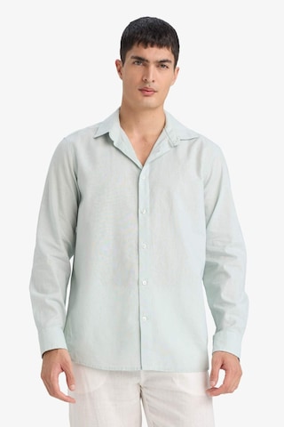 Defacto Regular Fit Polo Yaka Keten Karışımlı Yazlık Uzun Kollu Gömlek E0518ax25smgn1260 Yeşil