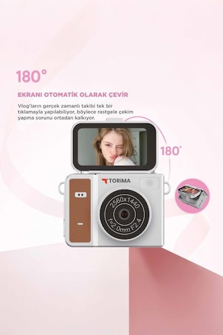 Mini Dijital Kamera 2k Flip Ekranlı Selfie Video Vlog Kamerası Cmr46 Kahverengi