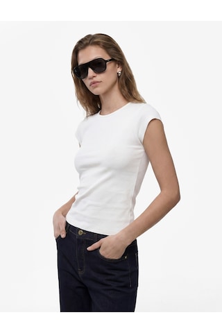 Koton Dikiş Detaylı Slim Fit Fitilli Kap Kol Bluz Kırık Beyaz 6sak70032uk Ekru