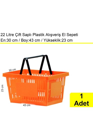 Plastik Alışveriş El Sepeti Çift Saplı 22 Litre Turuncu 1 Adet / En:30 Boy:43 Yükseklik:22 Cm Turuncu