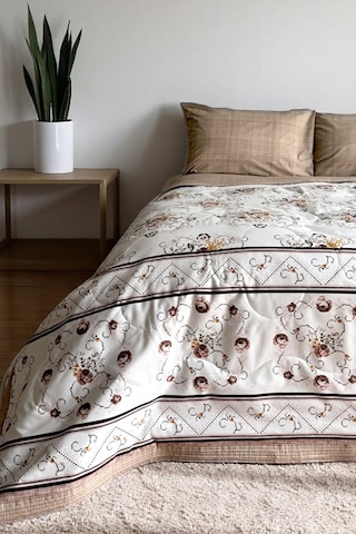 Alla Turca Çift Kişilik Yazlık Uyku Seti Düz Çarşaflı Kanaviçe Sütlü Kahve Sütlü Kahve