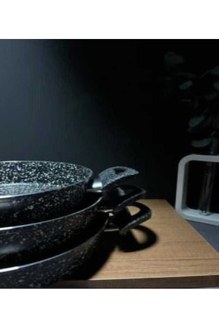 Dayanıklı Siyah Granit 3 Lü Tava Seti 20-22-24 Cm Isıya Dayanıklı, Şık Tasarım Siyah