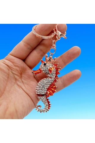 Turuncu Kristal Taşlı Denizatı Anahtarlık