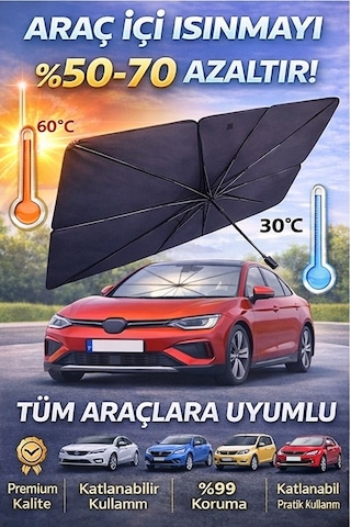 79x14 Cm Oto Şemsiye Güneşlik Tüm Araçlara Uyumlu Ön Cam Güneşlik Numaratör li