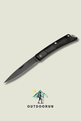 Türk Bayrak Desen Kılıflı Metal Siyah İnce Kamp Çakı - 15,5 Cm siyah