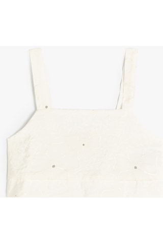 Koton Crop Bluz Çiçek Dokulu Kare Yaka Ekru Desenli 4skg60003ew Ekru